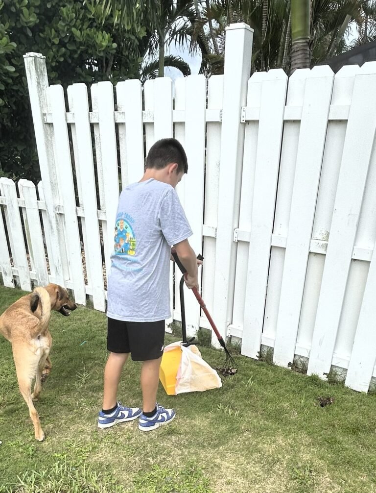 Nico scooping with dog
