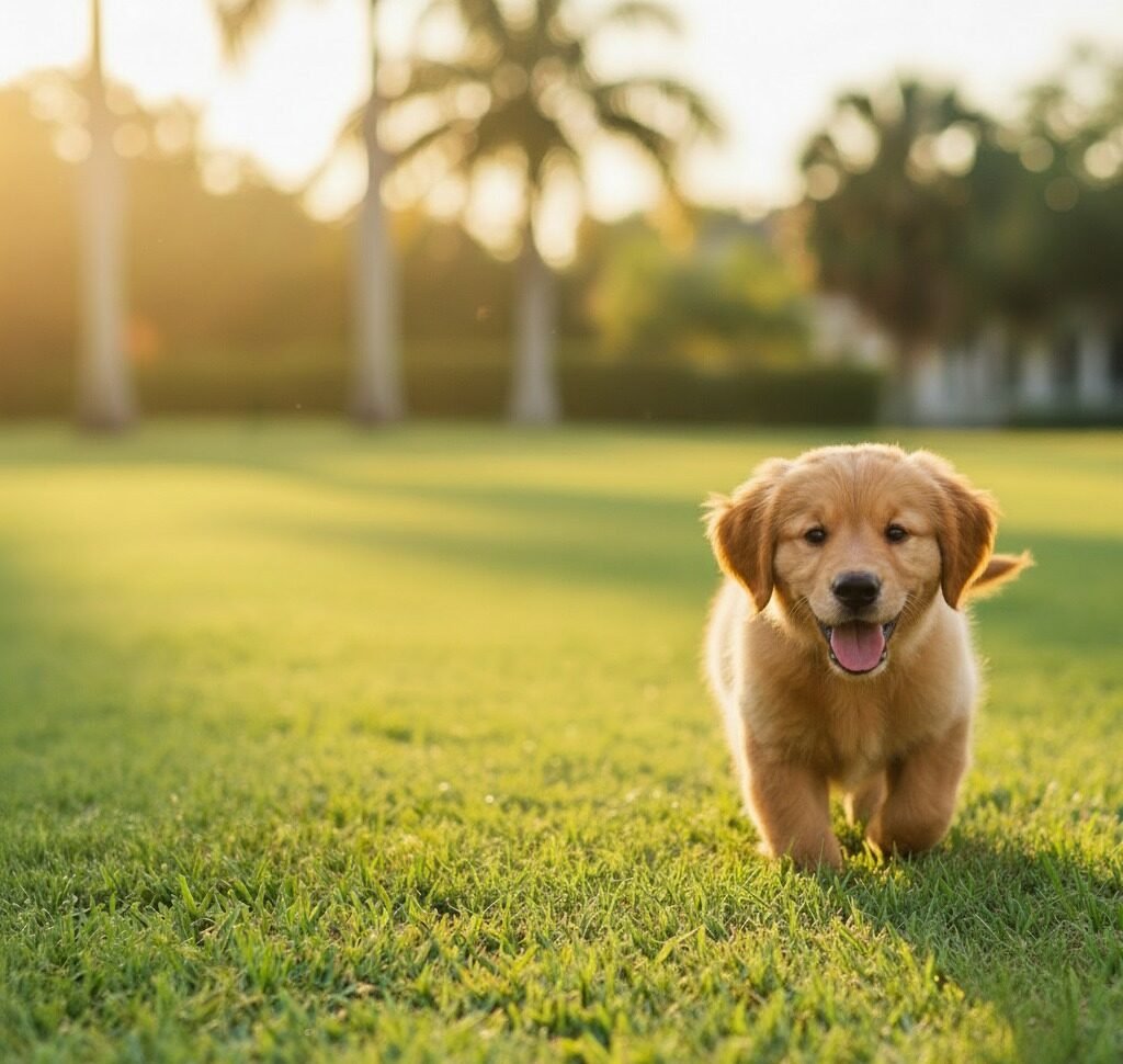 Cleaning dog waste from grass in Boca Raton yard